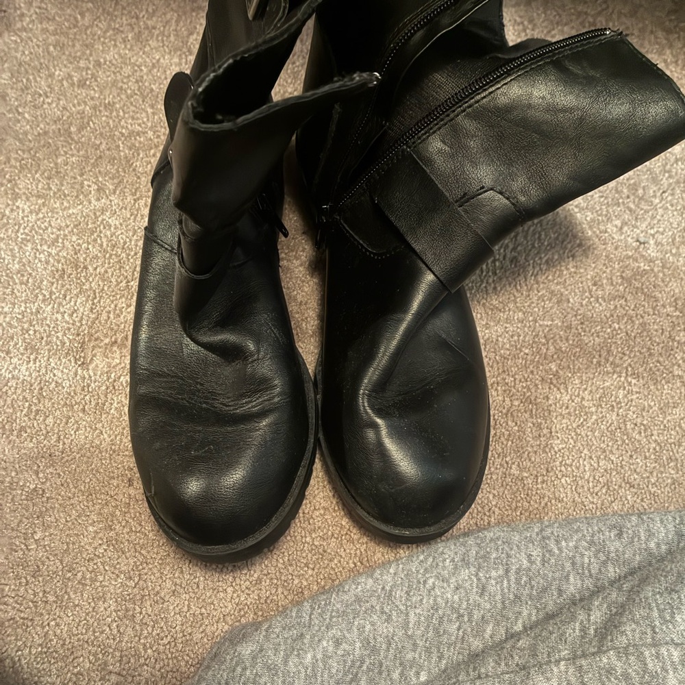 Black Leather Mid-Calf Boots